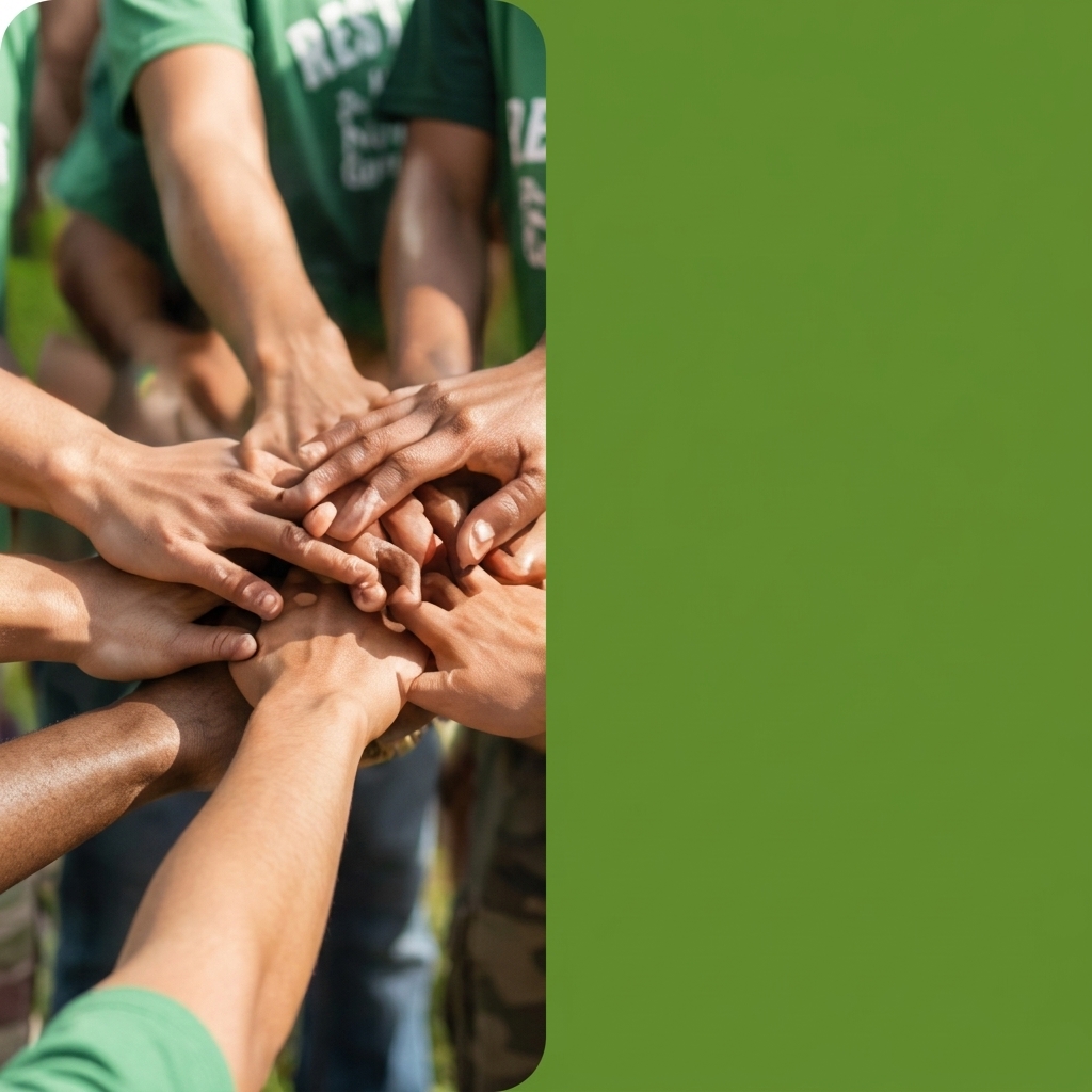 Community volunteers joining hands